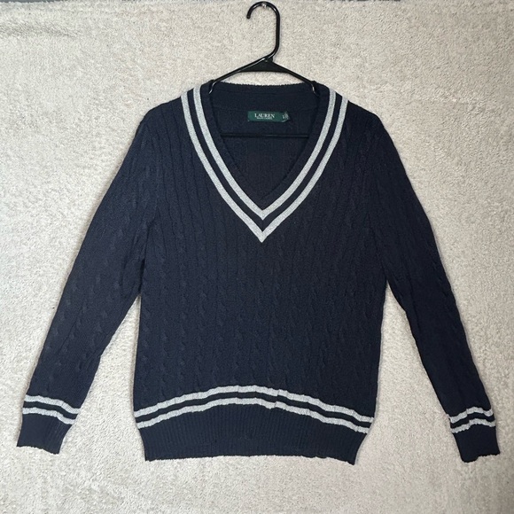 Ralph Lauren Tops - Ralph Lauren Cable Knit Cricket Sweater V-Neck Size L Lauren Active Polo Tennis